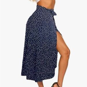 Newchoice Navy Polka Dot High Low Split Hem Wrap Skirt
